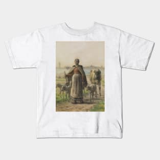 Paysanne Conduisant Aux Champs Sa Vache Et Ses Moutons by Jean-Francois Millet Kids T-Shirt